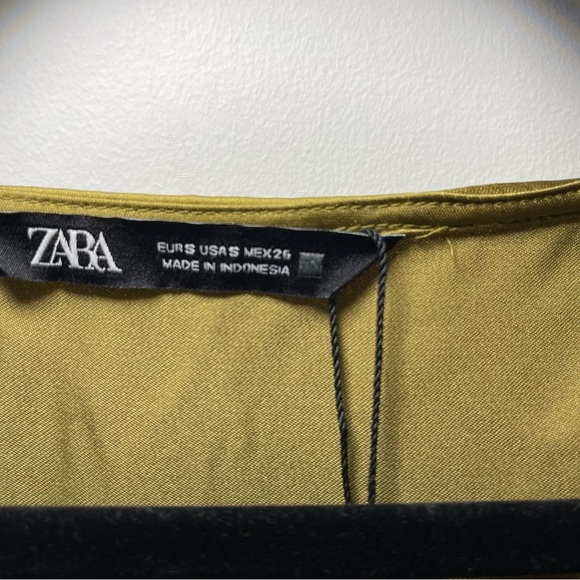NWT- Zara Women's olive green dark mustard yellow satin like maxi wrap dress S - Picture 5 of 9